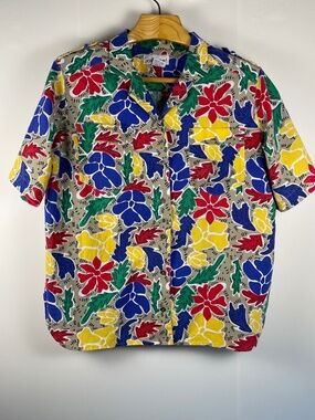 Vintage Jordache Floral Abstract Button Up Shirt Size 42/20W